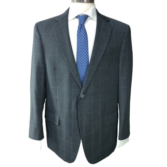 Hart Schaffner Marx HSM Men Size 44S New York Fit Sport Coat Windowpane Grey USA - Picture 9 of 16